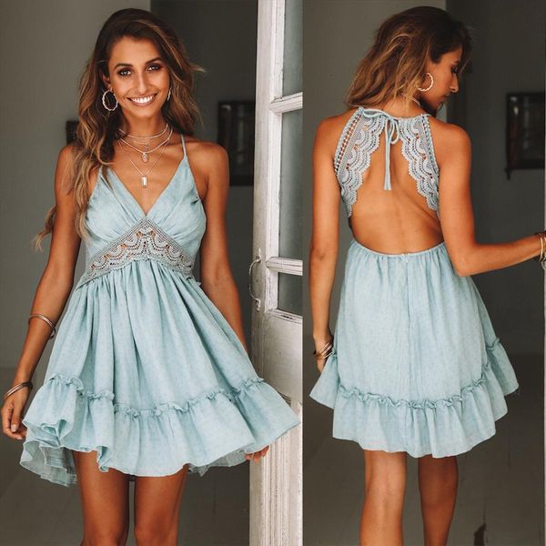 backless sunmmer sleeveless solid women dresses lace patchwork elegant party bandage beach, Black;gray
backless sunmmer sleeveless solid women dresses lace patchwork elegant party bandage beach, Black;gray