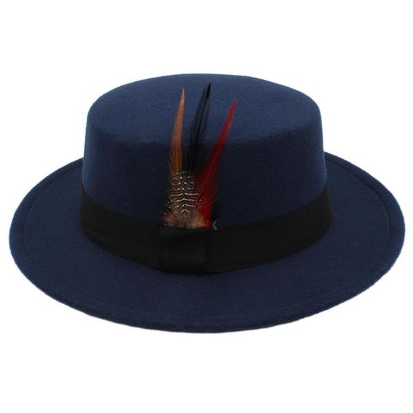retro pure wool fedora pork pie pork-pie hat black ribbon pheasant feathers band bowler round cap (57cm,adjust rope) wide brim ha, Blue;gray
retro pure wool fedora pork pie pork-pie hat black ribbon pheasant feathers band bowler round cap (57cm,adjust rope) wide brim ha, Blue;gray