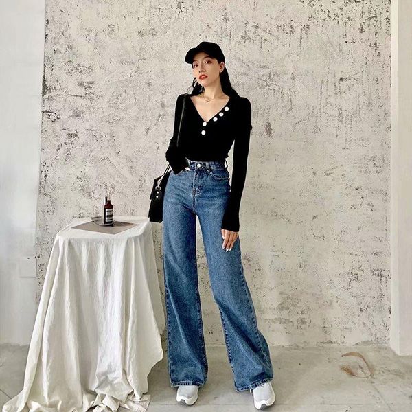 women's jeans 2021 autumn retro style high waist solid color wide leg women street slim straight ladies, Blue
women's jeans 2021 autumn retro style high waist solid color wide leg women street slim straight ladies, Blue
