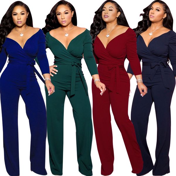women's two piece pants suits fashion long sleeve solid color one-piece v-neck jumpsuit, White
women's two piece pants suits fashion long sleeve solid color one-piece v-neck jumpsuit, White