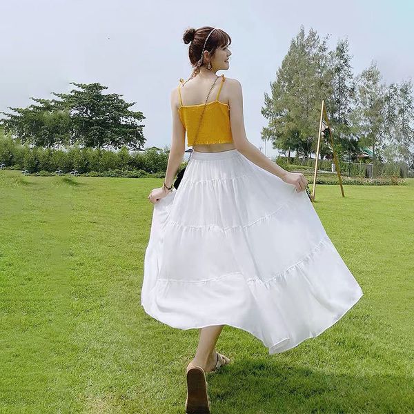 skirts high waist women's a-line skirt solid midi elastic long female spring white fashion sweet korean girl bottom wlmx, Black
skirts high waist women's a-line skirt solid midi elastic long female spring white fashion sweet korean girl bottom wlmx, Black
