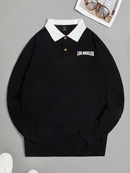 men letter graphic contrast panel polo shirt 869t#, White;black