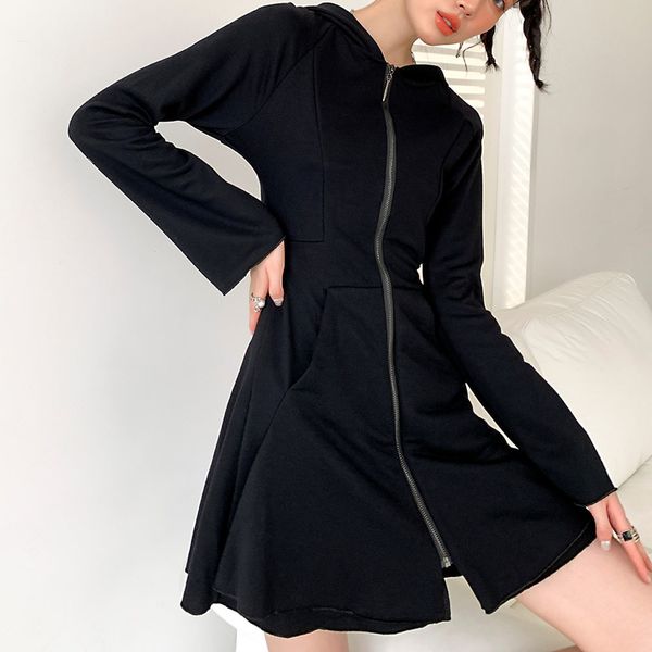 casual dresses black dress autumn high waist long sleeve zipper solid color fashion simplicity design street women rivt, Black;gray 
casual dresses black dress autumn high waist long sleeve zipper solid color fashion simplicity design street women rivt, Black;gray