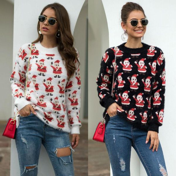 women's sweaters us christams women santa claus print sweater outwear xmas festival long sleeve loose knitted pullover jumper, White;black
women's sweaters us christams women santa claus print sweater outwear xmas festival long sleeve loose knitted pullover jumper, White;black