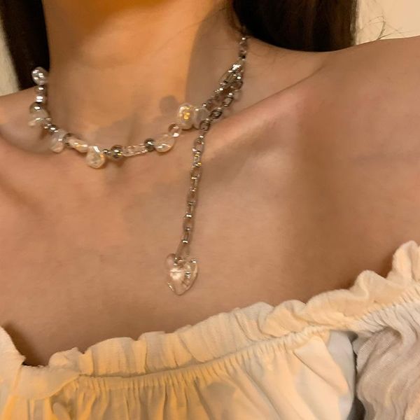 chains 2021 korean fashion personality hip-hop white imitated-pearl glass heart long metal necklace for women party accessories, Silver
chains 2021 korean fashion personality hip-hop white imitated-pearl glass heart long metal necklace for women party accessories, Silver