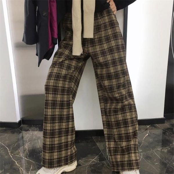 autumn winter retro high waist brown plaid trousers women office lady wide leg pants loose casual women's & capris, Black;white
autumn winter retro high waist brown plaid trousers women office lady wide leg pants loose casual women's & capris, Black;white