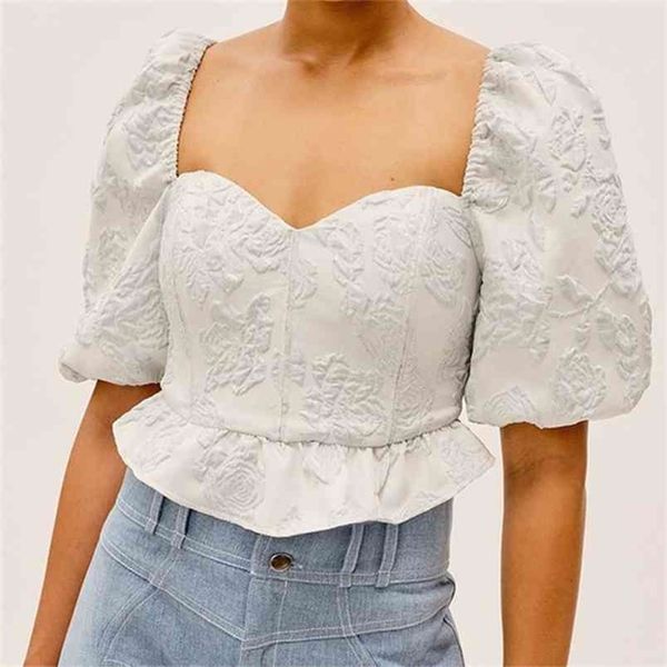 summer 3d flower short sleeve shirt france style retro elastic ruched slim fit cropped blouse 210429, White
summer 3d flower short sleeve shirt france style retro elastic ruched slim fit cropped blouse 210429, White