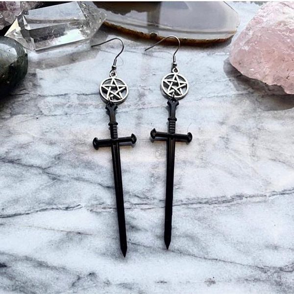 dangle & chandelier witch black pentacle sword earrings classic eardrop big fashion punk jewellery novel charm women men gift gothic mystica, Silver
dangle & chandelier witch black pentacle sword earrings classic eardrop big fashion punk jewellery novel charm women men gift gothic mystica, Silver
