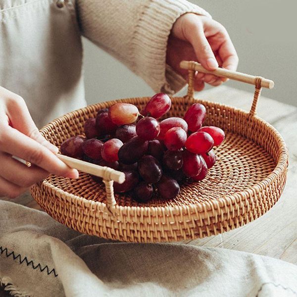 round hand woven fruit storage basket rattan bread serving handcrafted tray platter with wooden handle retro classic drop ship kitchen & org
round hand woven fruit storage basket rattan bread serving handcrafted tray platter with wooden handle retro classic drop ship kitchen & org