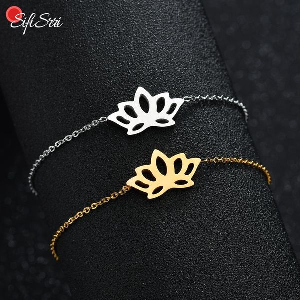 link, chain sifisrri creative lotus bracelet stainless steel love solid chains wrist for women girls pulseira jewelry gift, Black
link, chain sifisrri creative lotus bracelet stainless steel love solid chains wrist for women girls pulseira jewelry gift, Black