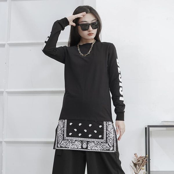 women's t-shirt long sleeve loose round neck print street black bottom medium length large thick yamamoto, White
women's t-shirt long sleeve loose round neck print street black bottom medium length large thick yamamoto, White