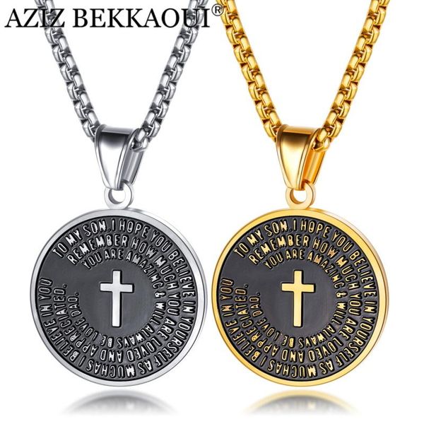 pendant necklaces aziz bekkaoui fashion logo laser vintage religious round cross men stainless steel drop, Silver
pendant necklaces aziz bekkaoui fashion logo laser vintage religious round cross men stainless steel drop, Silver