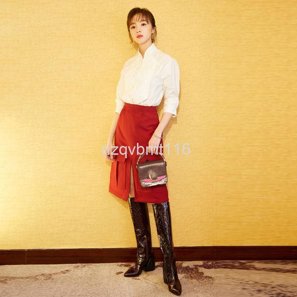 two piece dress temperament celebrity summer women's bubble short sleeved shirt + red slit double patch bag medium and long skirt set, White
two piece dress temperament celebrity summer women's bubble short sleeved shirt + red slit double patch bag medium and long skirt set, White