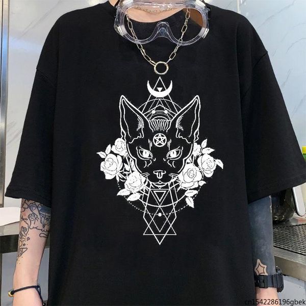 women's t-shirt t shirt woman gothic star punk cat print geometry printed short sleeve black loose casual femme clothing, White
women's t-shirt t shirt woman gothic star punk cat print geometry printed short sleeve black loose casual femme clothing, White
