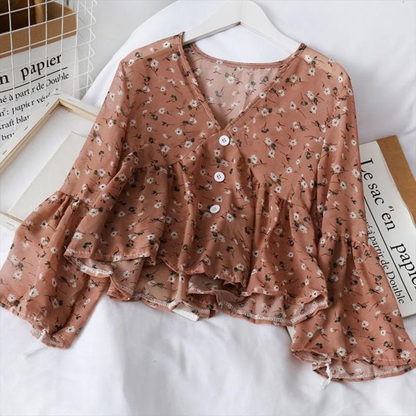 korean retro floral v neck women shirt trumpet sleeves small fresh long sleeved chiffon camisa l vetements femmes, White
korean retro floral v neck women shirt trumpet sleeves small fresh long sleeved chiffon camisa l vetements femmes, White