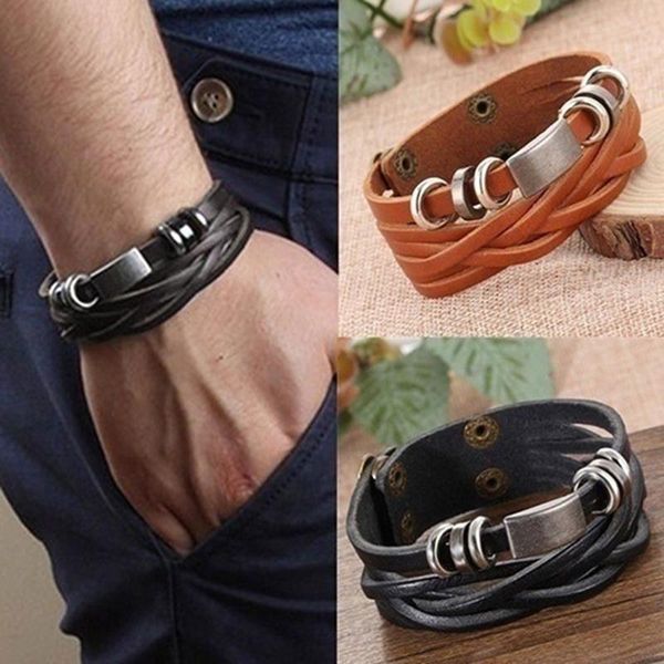 mens vintage multilayer braided faux leather bangle wristband link, chain, Black
mens vintage multilayer braided faux leather bangle wristband link, chain, Black