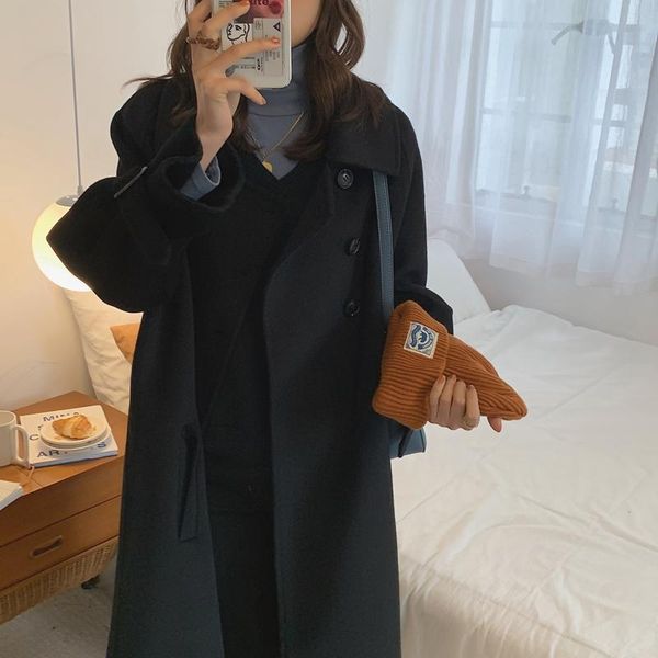 women's wool & blends 2021 autumn coat female fashion double-faced woolen coats double breasted jackets abrigos mujer invierno, Black
women's wool & blends 2021 autumn coat female fashion double-faced woolen coats double breasted jackets abrigos mujer invierno, Black