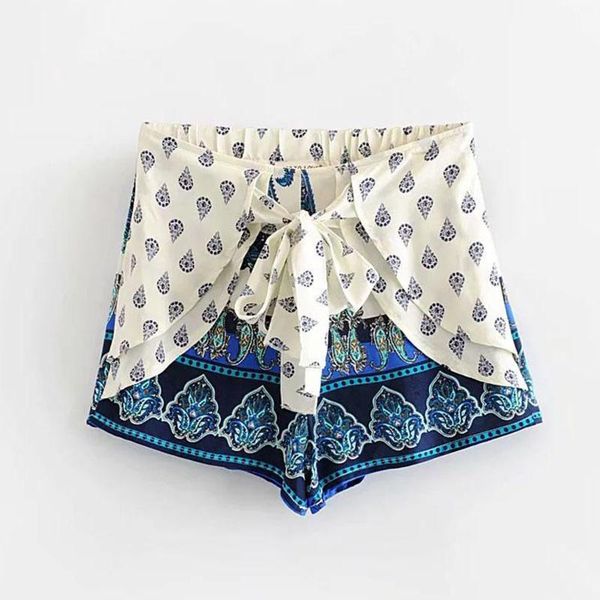 women's shorts boho paisley mini wide leg sg0102, White;black