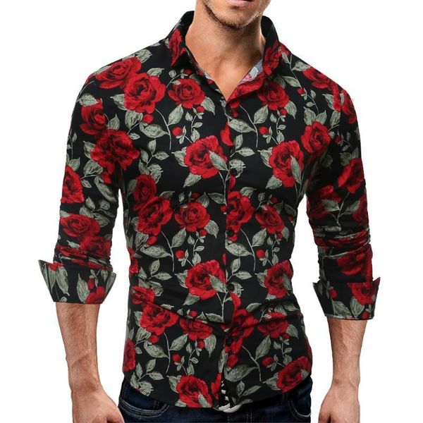 men's shirts vogue men long sleeve casual fashion rose flower 3d print floral shirt turn-down collar slim fit mens clothing, White;black
men's shirts vogue men long sleeve casual fashion rose flower 3d print floral shirt turn-down collar slim fit mens clothing, White;black