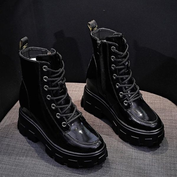 dress shoes women's in autumn and winter of 2021 high leisure sports single lace up short boots, Black
dress shoes women's in autumn and winter of 2021 high leisure sports single lace up short boots, Black