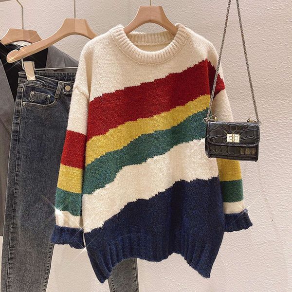women's sweaters sweatersrainbow stripe sweater women's pullover contrast autumn winter loose medium and long wear lovely color kn, White;black
women's sweaters sweatersrainbow stripe sweater women's pullover contrast autumn winter loose medium and long wear lovely color kn, White;black