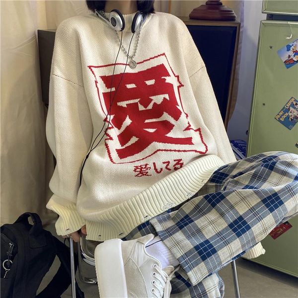 korea ulzzang women's sweater loose knitted vintage harajuku hip-hop ins long-sleeved punk streetwear plus size sweaters, White;black
korea ulzzang women's sweater loose knitted vintage harajuku hip-hop ins long-sleeved punk streetwear plus size sweaters, White;black