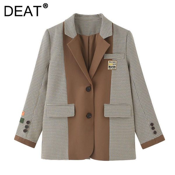 women's suits & blazers deat woman blazer hit color patchwork coffee plaid notched long sleeve casual style loose wild jacket 2021 summ, White;black
women's suits & blazers deat woman blazer hit color patchwork coffee plaid notched long sleeve casual style loose wild jacket 2021 summ, White;black