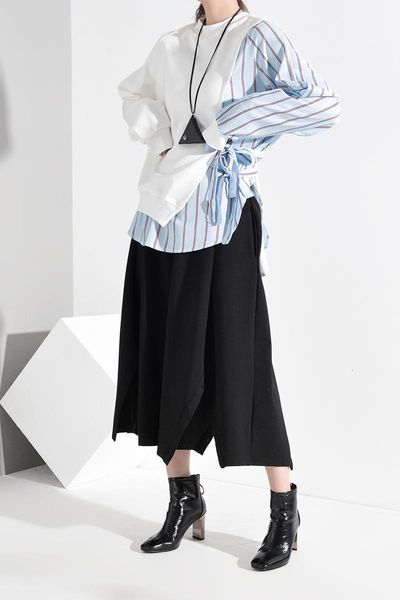 women's hoodies & sweatshirts loose fit blue striped split bandage sweatshirt round neck long sleeve women big size fashion tide spring, Black
women's hoodies & sweatshirts loose fit blue striped split bandage sweatshirt round neck long sleeve women big size fashion tide spring, Black