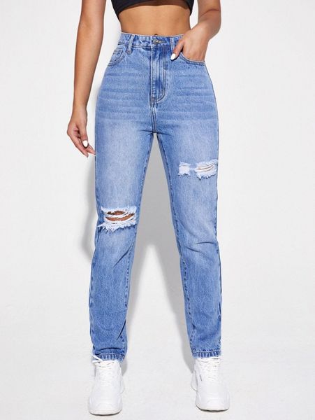 fringe detail ripped mom jeans u2rv#, Blue
fringe detail ripped mom jeans u2rv#, Blue