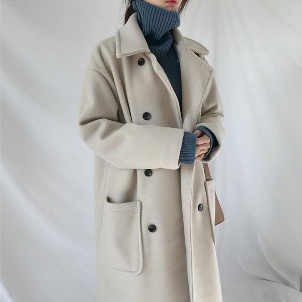 women's wool & blends woolen coat fashion solid color jacket female autumn and winter loose warm long ladies top, Black
women's wool & blends woolen coat fashion solid color jacket female autumn and winter loose warm long ladies top, Black