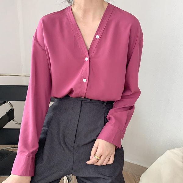 women's blouses & shirts 2021 autumn v neck button women long sleeve loose korean style solid color basic, White
women's blouses & shirts 2021 autumn v neck button women long sleeve loose korean style solid color basic, White