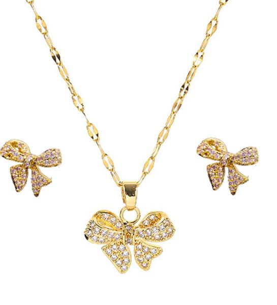 earrings & necklace 316l stainless steel simple complex golden bow set wedding jewelry no fade, Silver
earrings & necklace 316l stainless steel simple complex golden bow set wedding jewelry no fade, Silver