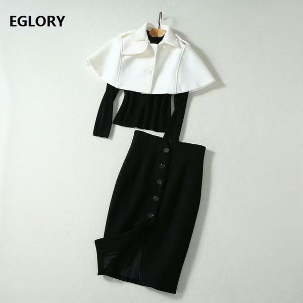 two piece dress grade designer clothing sets 2021 autumn winter wool suit women cape coats+black pullovers+midi black skirt 3pcs, White
two piece dress grade designer clothing sets 2021 autumn winter wool suit women cape coats+black pullovers+midi black skirt 3pcs, White