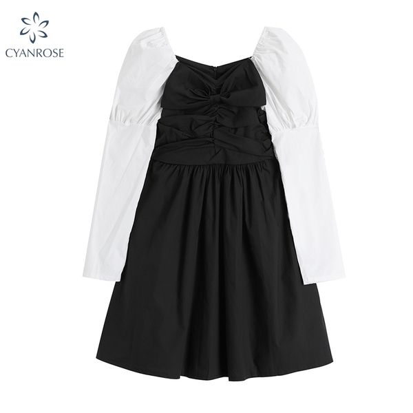 summer mini party dress women puff sleeve patchwork es korean style elegant vintage robe vestidos de festa lady 210430, Black;gray
summer mini party dress women puff sleeve patchwork es korean style elegant vintage robe vestidos de festa lady 210430, Black;gray