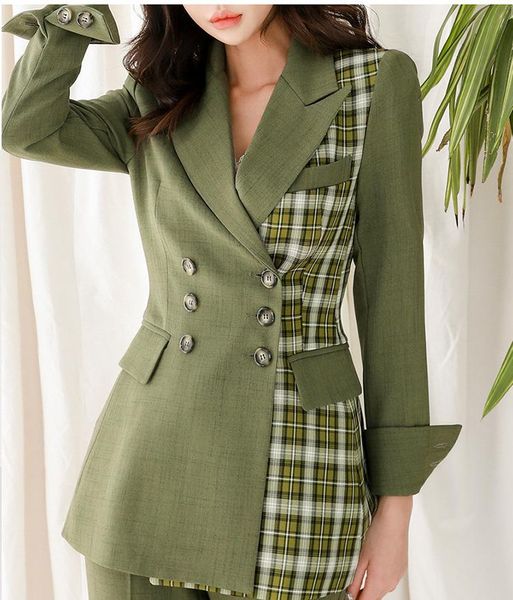 women's tracksuits 2021 autumn slim suit wide leg pants straight fit office ladies 2 piece pant suits patchwork plaid green blazer, Gray
women's tracksuits 2021 autumn slim suit wide leg pants straight fit office ladies 2 piece pant suits patchwork plaid green blazer, Gray
