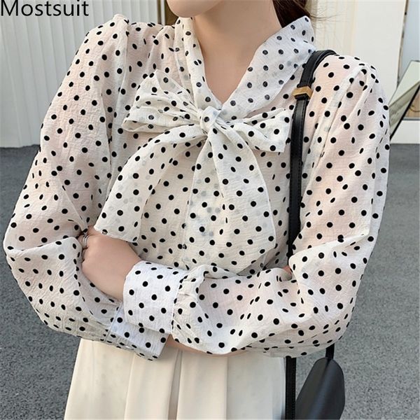 bow collar dot printed chiffon blouse shirt women long sleeve single-breasted fashion office ladies elegant blusas 210514, White
bow collar dot printed chiffon blouse shirt women long sleeve single-breasted fashion office ladies elegant blusas 210514, White