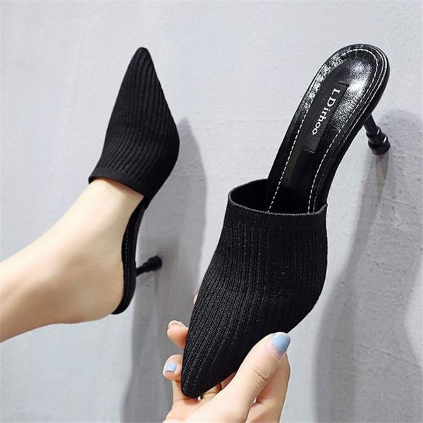 women's sandals korean version of silk satin pointed toe knit slippers baotou flat heel half shoes, Black
women's sandals korean version of silk satin pointed toe knit slippers baotou flat heel half shoes, Black