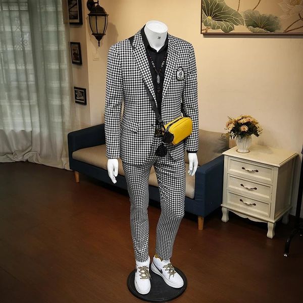 men's suits & blazers 2021 men fashion wedding suit jackets spring slim mans two pieces male houndstooth white and black street, White;black
men's suits & blazers 2021 men fashion wedding suit jackets spring slim mans two pieces male houndstooth white and black street, White;black