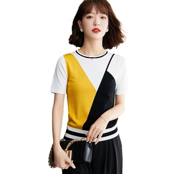 women's t-shirt tfetters summer thin short sleeve knitted woman tshirts 2021 korean mosaic color o-neck slim t shirt women clothing, White
women's t-shirt tfetters summer thin short sleeve knitted woman tshirts 2021 korean mosaic color o-neck slim t shirt women clothing, White