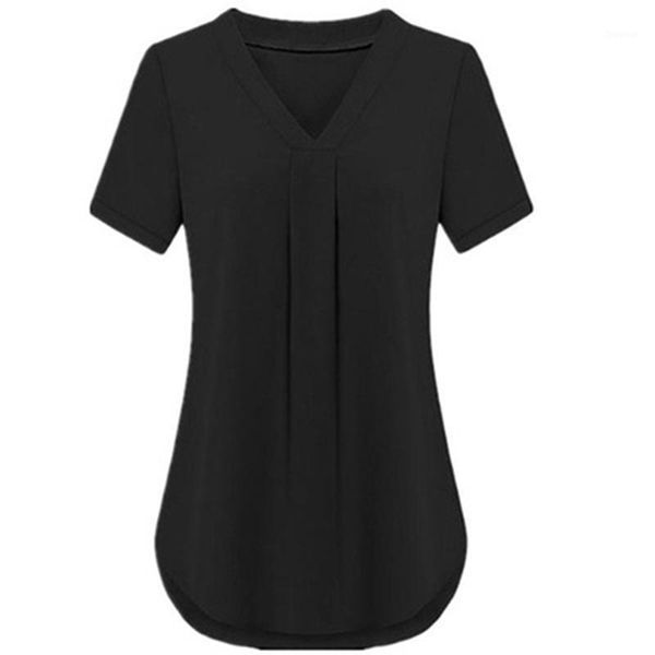 women's t-shirt summer 2021 women casual chiffo solid v-neck short sleeve rounded hem long large sizes female top, White
women's t-shirt summer 2021 women casual chiffo solid v-neck short sleeve rounded hem long large sizes female top, White