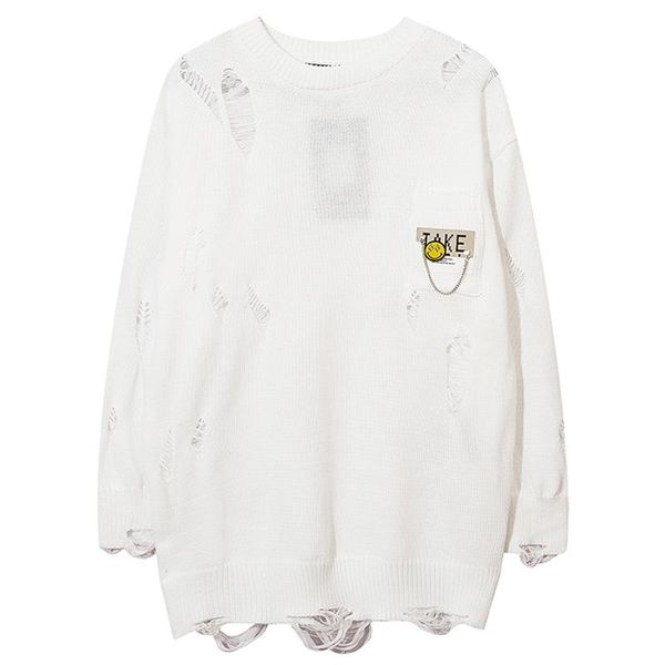 men's sweaters mens harajuku ripped sweater pullover men vintage retro white knit 2021 winter hiphop oversize couple knitwear, White;black
men's sweaters mens harajuku ripped sweater pullover men vintage retro white knit 2021 winter hiphop oversize couple knitwear, White;black