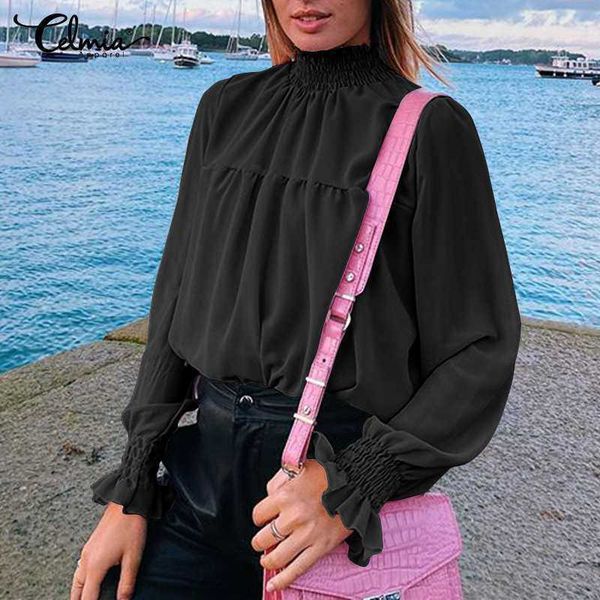 women's blouses & shirts blouses celmia women fashion smocking turtleneck blouse spring elegant flare sleeve shirt solid pleated party, White
women's blouses & shirts blouses celmia women fashion smocking turtleneck blouse spring elegant flare sleeve shirt solid pleated party, White