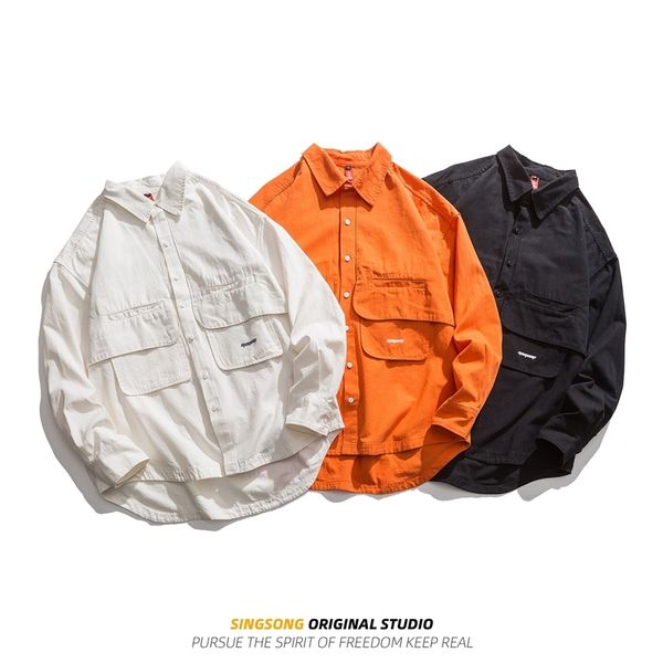men's spring and autumn new simple versatile tooling Multi Pocket stitching solid color loose Long Sleeve Shirt, White
men's spring and autumn new simple versatile tooling Multi Pocket stitching solid color loose Long Sleeve Shirt, White