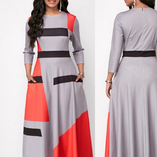 women dress plus size fashion color block striped 3 4 sleeve o neck slim maxi good quality woman clothes, Black;gray
women dress plus size fashion color block striped 3 4 sleeve o neck slim maxi good quality woman clothes, Black;gray