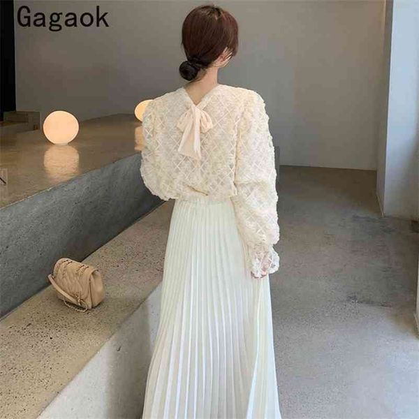 spring/autumn ol korean womne two piece set o-neck puff sleeve bow blouses + sashes midi solid skirts k4109 210531, White
spring/autumn ol korean womne two piece set o-neck puff sleeve bow blouses + sashes midi solid skirts k4109 210531, White