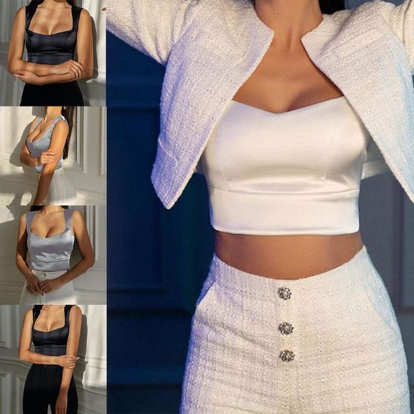 women sleeveless satin tank low chest square neck corset crop vest l41b women's tanks & camis, White
women sleeveless satin tank low chest square neck corset crop vest l41b women's tanks & camis, White