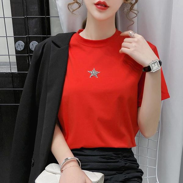 women's t-shirt 2021 spring and summer nail diamond embroidery five-pointed star loose curled sleeves short-sleeved female n193, White
women's t-shirt 2021 spring and summer nail diamond embroidery five-pointed star loose curled sleeves short-sleeved female n193, White