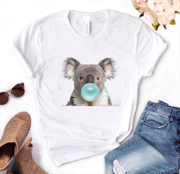 koala chewing gum print cotton womens casual funny yong girl tee pm 134, White 
koala chewing gum print cotton womens casual funny yong girl tee pm 134, White