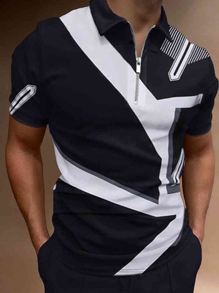 men's short sved polo shirt, striped casual shirt with back neck and zipper, novelty in summer, 2021, White;black
men's short sved polo shirt, striped casual shirt with back neck and zipper, novelty in summer, 2021, White;black