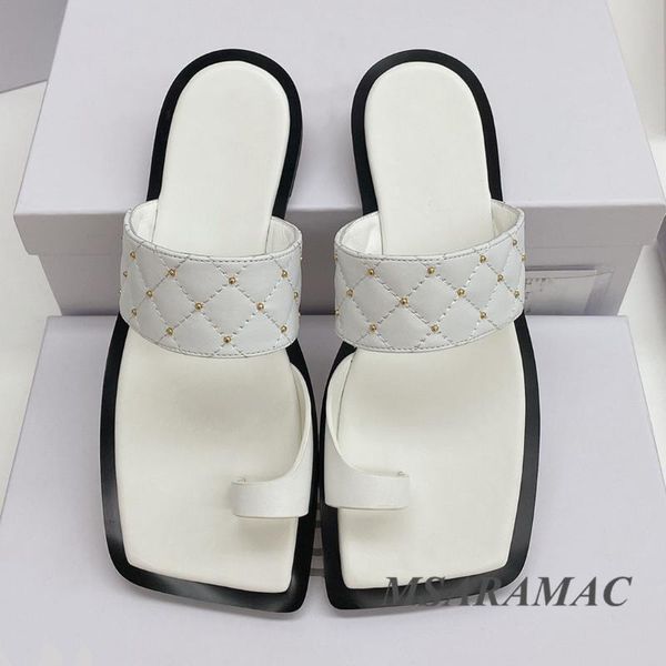 slippers summer white rivet square flip flops outside wear flat leather woman dress shoes fashion party, Black
slippers summer white rivet square flip flops outside wear flat leather woman dress shoes fashion party, Black